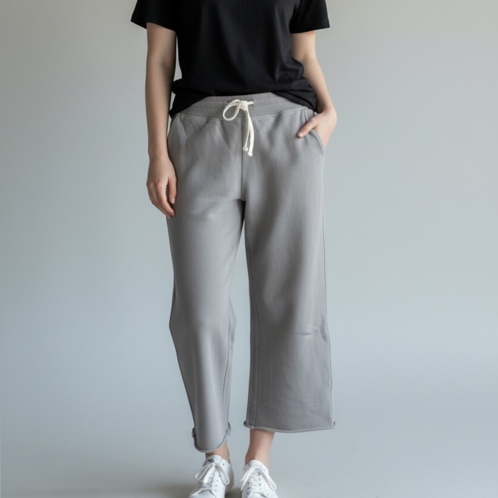 James Perse Gray Wide-Leg Cropped Drawstring Sweatpants Size 1 US Small
